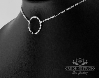 Sterling Silver Hammered Ring Day Collar: Discreet O Ring Choker