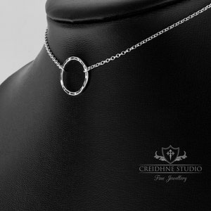 Sterling Silver Hammered Ring Day Collar, very delicate and discreet day collar. O Ring Collar