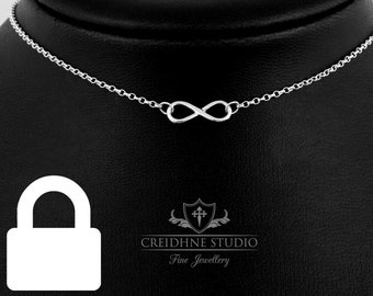 Sterling Silver Permanently Locking Infinity Symbol Day Collar, very discreet 24 7 Collar. Submissive collar.