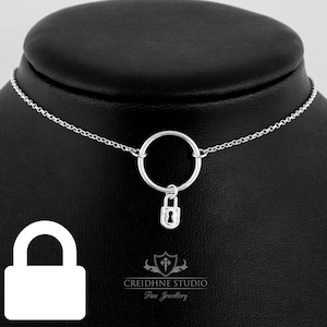 Sterling Silver Permanently Locking Padlock O Ring Day Collar: Discreet Choker