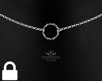 Permanently Locking Twisted Ring Day Collar, Sterling Silver, very delicate and discreet day collar. Sub collar. DDlg Collar. Fet Choker.