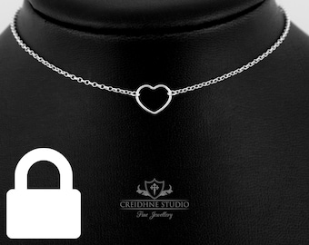 Permanently Locking Heart Ring Day Collar, Sterling Silver, very delicate and discreet day collar. DDlg Collar/ Cute Sub Collar /Bdsm Collar