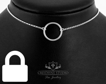 Sterling Silver Permanently Locking Medium O Ring Day Collar: Discreet Choker
