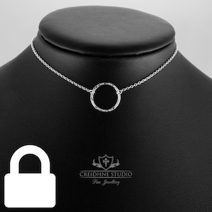 Sterling Silver Hammered Ring Day Collar: Discreet Permanently Locking Necklace