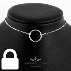 Permanently Locking Medium Ring Day Collar, Sterling Silver, very delicate and discreet day collar. 20mm O Ring Collar