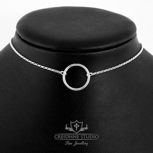Sterling Silver Medium Ring Day Collar, very delicate and discreet day collar. 20mm ring