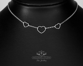 Sterling Silver Three Heart Collar: Discreet Day Collar