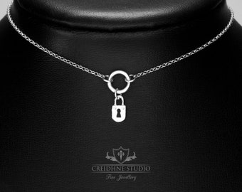 Sterling Silver Padlock Day Collar: Discreet O Ring Necklace