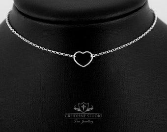 Sterling Silver Heart Ring Choker: Delicate Day Collar