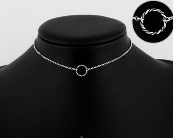 Sterling Silver Twisted Ring Day Collar: Discreet O Ring Choker