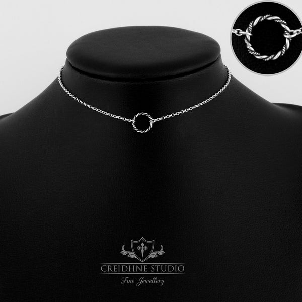 Sterling Silver Twisted Ring Day Collar, very delicate and discreet day collar. O Ring collar, simple choker.