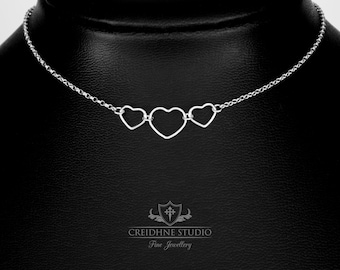 Sterling Silver Triple Heart Collar: Discreet Day Collar