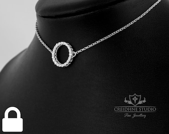 Permanently Locking Sparkly Ring Day Collar, Sterling Silver, very delicate and discreet day collar. Cubic Zirconia Choker. Free shipping