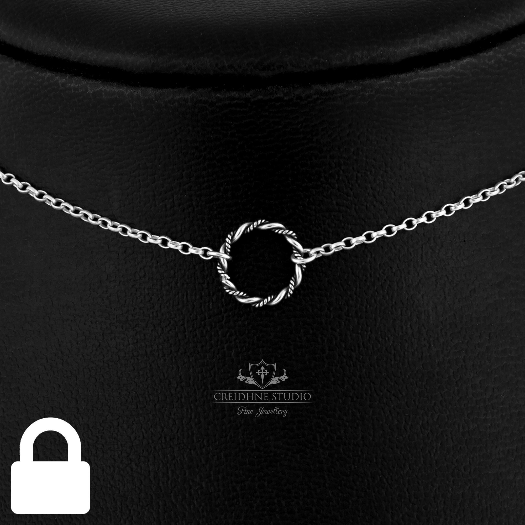 Permanently Locking Twisted Ring Day Collar, Sterling Silver, very delicate and discreet day collar.