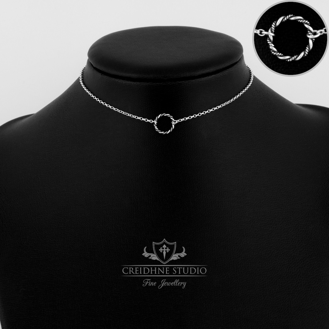 Sterling Silver Twisted Ring Day Collar, Very Delicate and Discreet Day Collar. O Ring Collar