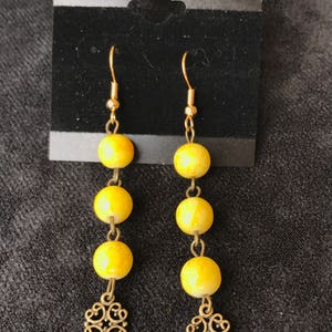 Yellow Spheres with Design Earrings