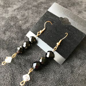 Triple Black Spheres with a Clear Smaller Sphere Earrings