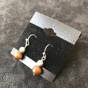 Brown & Silver Sphere Dangle Earrings