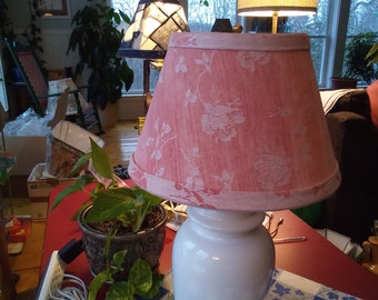 Vintage table cloth made into shade on ginger jar lamp-choose option