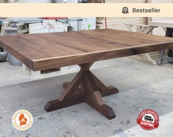 Walnut Pedestal Table, Square Walnut Pedestal Table