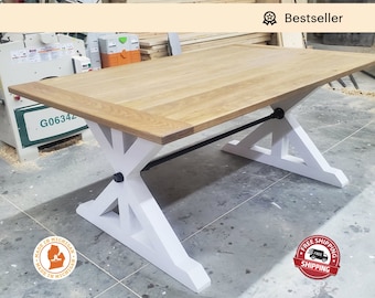 White Oak Breadboard Farm House Table, Steel Beam, Farm Table, Farmhouse Table, Dine Table, Traditional Farm Table, Customize, Furniture