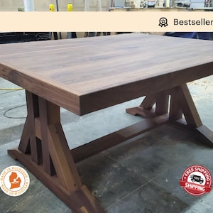 Walnut Dining Table, Farm House Table Custom Trestle Legs