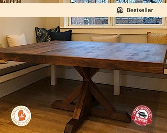 Farm House Table, Dining Table, Square Farm Table, Square Dining Table, Vintage, Farmhouse Table, Pedestal Table, Dine Table, Walnut