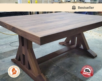 Walnut Dining Table, Farm House Table Custom Trestle Legs