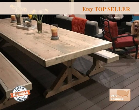 Farmhouse Table And Benches Farm House Table And Bench Farm Etsy
