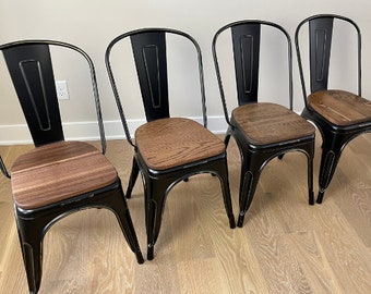 Set of 4 - Metal Dining Chair, Steel Chair, Wood Seat, Cafe Chair, Steel Dining Chair