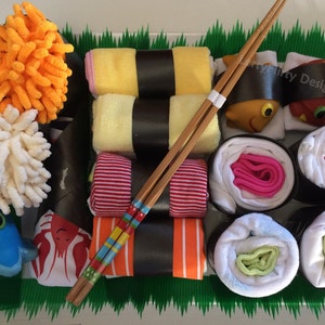 Unique baby shower sushi platter diaper cake