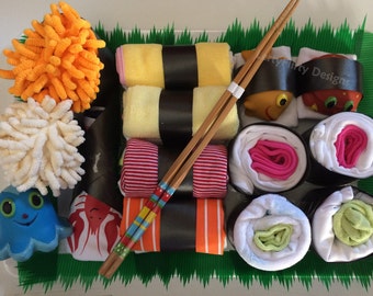 Unique baby shower sushi platter diaper cake