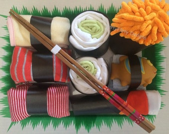 Unique baby shower sushi platter diaper cake