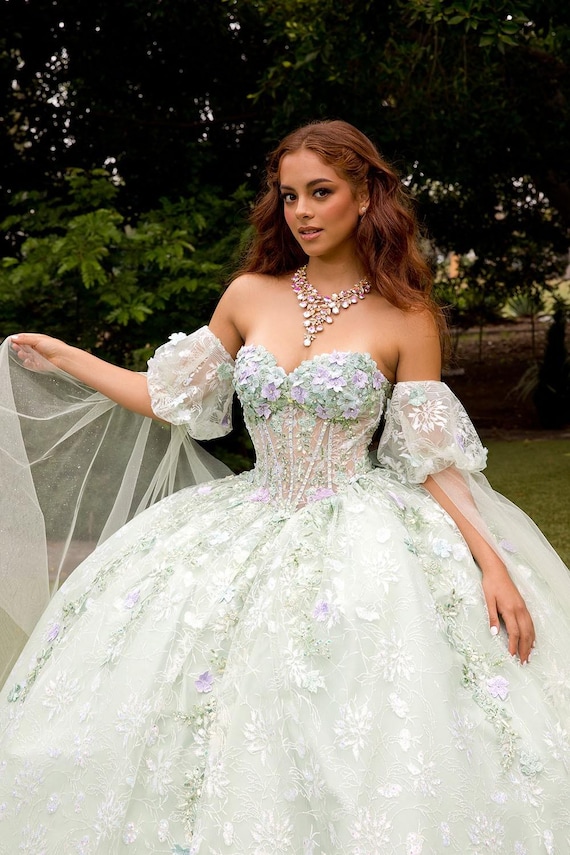 sage princess dress Princess Maria Sage Green Floral Ball Gown