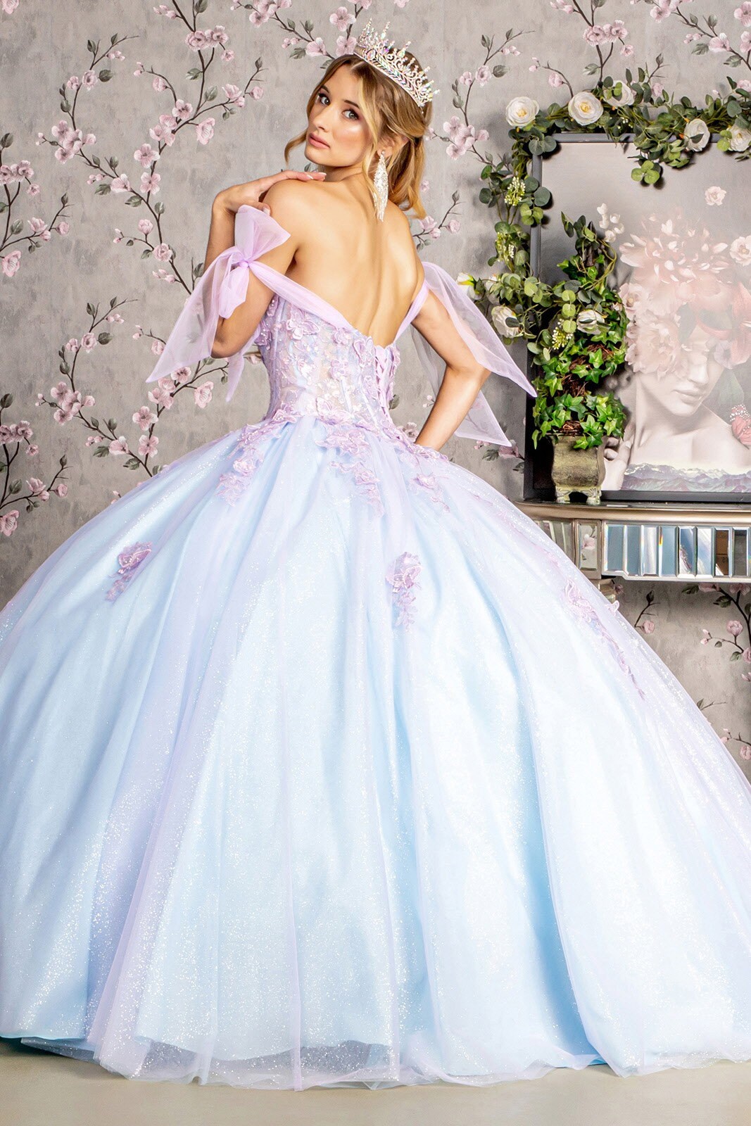 light blue ball gown prom dress Appliques Dresses Off Shoulder Color:Sage and Sky Blue Meadow Blooms More new style Dusty_Rose Cute Light Blue Babydoll