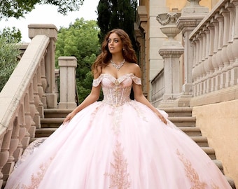 Champagne Pink Sparkly Dress, Dress Long Evening Dress, Princess Sparkly Pink  Dress, Quinceanera Dress, Quinceanera Ballgown