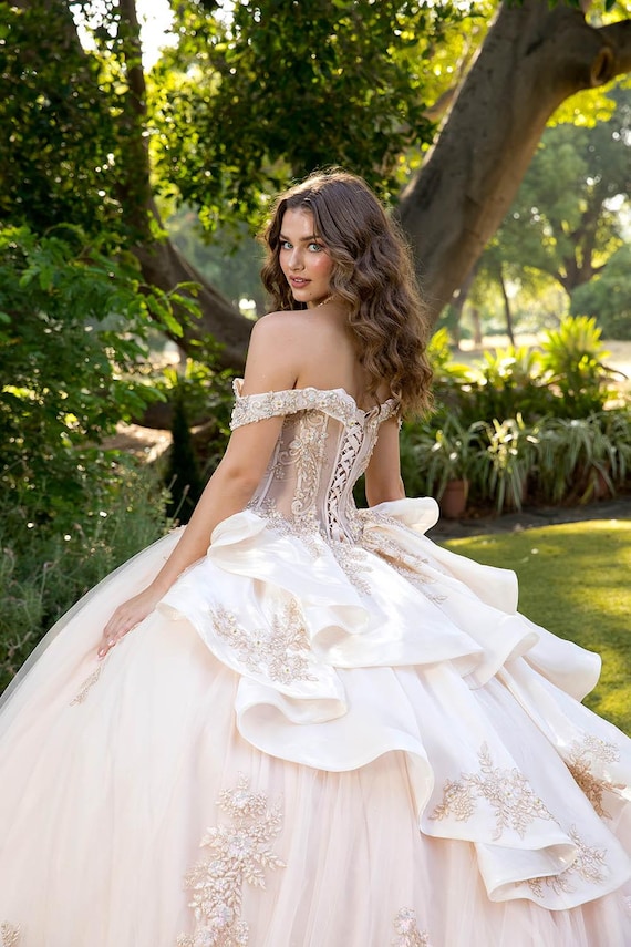Gold Beige Quince Dress, Formal, Princess Dress