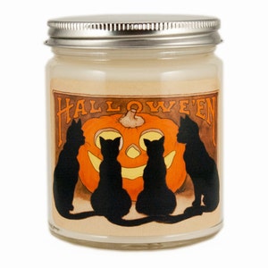 Vintage Halloween Black Cat Soy Candle Fall Scented 9oz Jar Retro Cat Decor Gift
