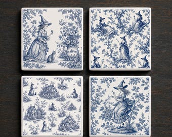 Witch Coasters Set Cottagecore Art Tiles Halloween Decor