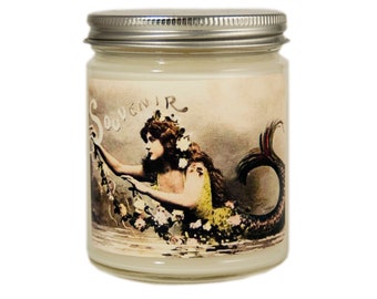 Vintage Mermaid Soy Candle: Personalized Beach Decor Gift