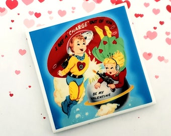 Valentine Coaster Vintage Rocket Shelf Decor Tiered Tray Ceramic Mid Century Space Age