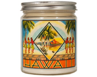 Personalized Hawaii Candle Gift, Homesick Candle, Vintage Hawaii Postcard Candle