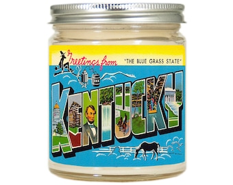 Kentucky Candle, Vintage Postcard Design, Personalized Soy Wax Candle