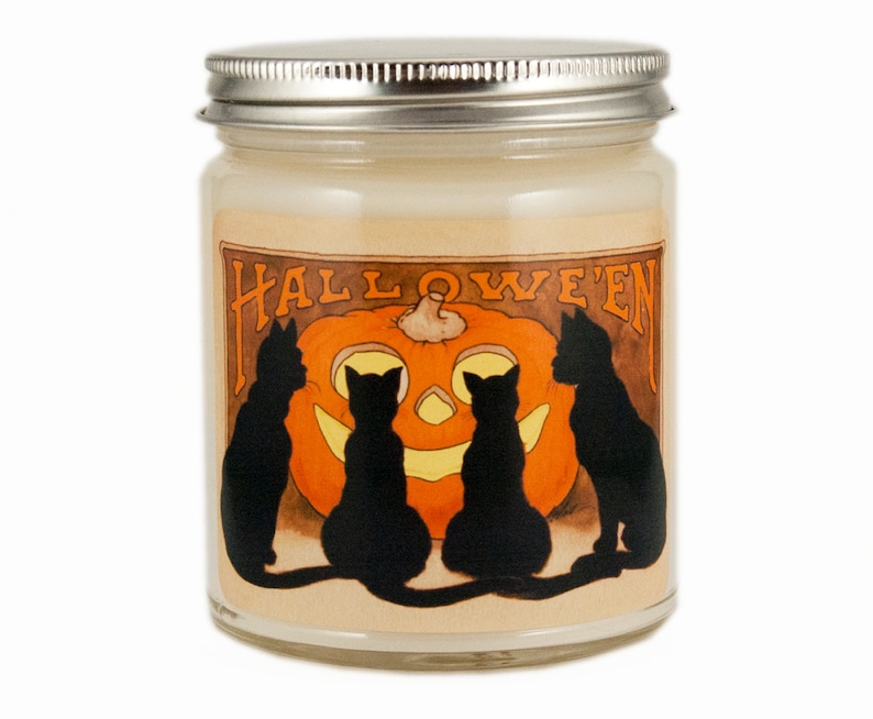 Halloween Candle, Scented Candle, Soy Candle, Vintage Halloween, Container Candle, Cat Candle, Halloween Decor, Personalized Candle image 1