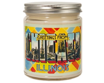 Chicago Soy Candle, Vintage Postcard, Personalized Homesick Gift