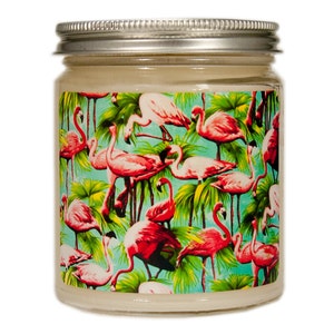 Vintage Flamingo Candle, Personalized Beach Soy Candle, Flamingo Candle, Scented Candle, Container Candle, Soy Candle, Summer Candle image 1