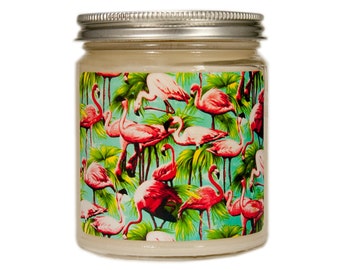 Vintage Flamingo Soy Candle: Tropical Beach House Decor