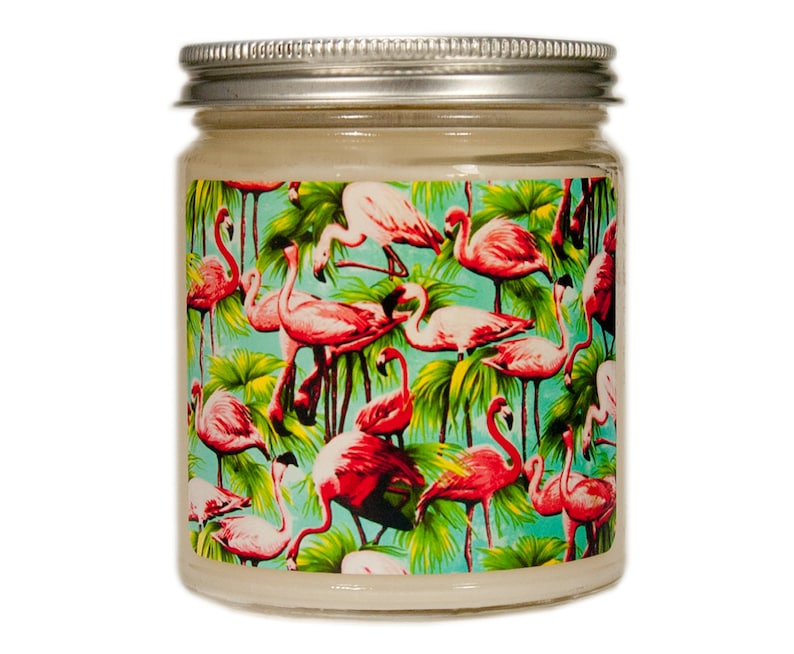 Vintage Flamingo Candle, Personalized Beach Soy Candle, Flamingo Candle, Scented Candle, Container Candle, Soy Candle, Summer Candle image 1