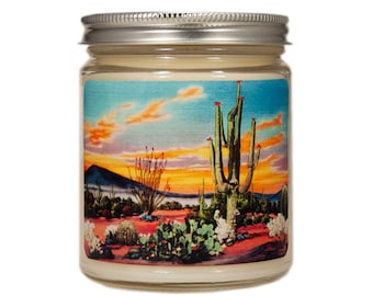 Southwestern Cactus Flower Candle: Desert Decor, Scented Soy Candle