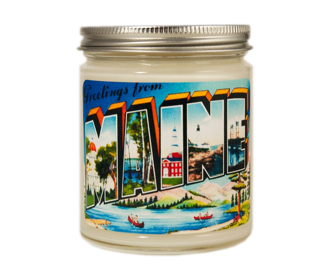 Maine Candle, Homesick Candle,vintage Maine Postcard Candle Moving Gift
